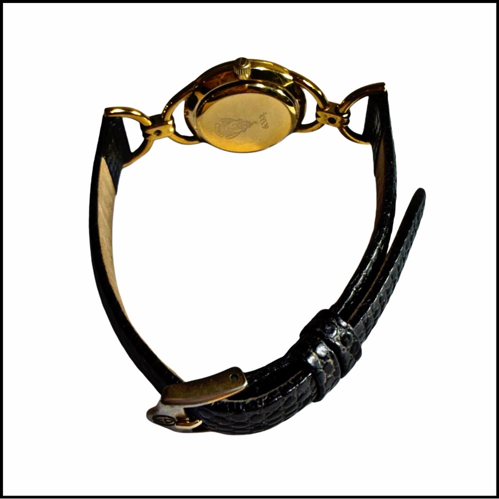 GUCCI VINTAGE 6000L Black & Gold Leather Strap Watch - Picture 4 of 11